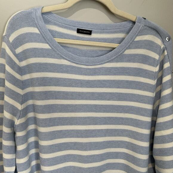 Talbots Sweater Women’s Long Sleeve Pullover Size X-Large Blue White Stripes - Picture 4 of 7